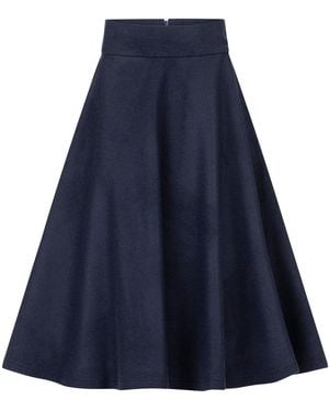 Nikka Place Dark Wool Skirt Below The Knee With High Waist & Pockets - Blue