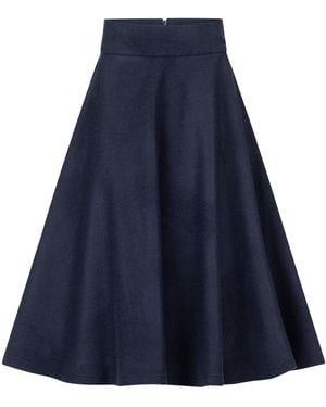 Nikka Place Dark Wool Skirt Below The Knee With High Waist & Pockets - Blue