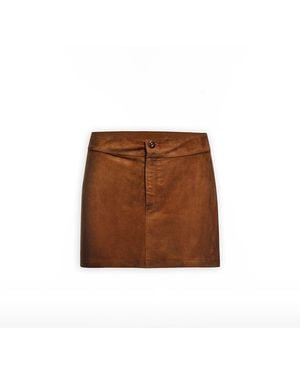 Maison sél Skirt Leather Suede Mini – Camel - Brown