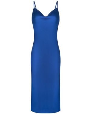 Urban Touch Cowl Neck Satin Slip Cami Midi Dress _ Sax - Blue