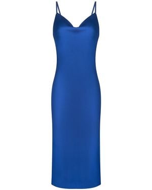 Urban Touch Cowl Neck Satin Slip Cami Midi Dress _ Sax - Blue