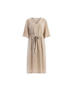 Haris Cotton Neutrals Linen Button Front Dress With Elastic Waist Beach Sand - Natural