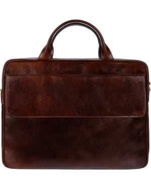 Time Resistance Leather Briefcase Laptop Bag - Brown