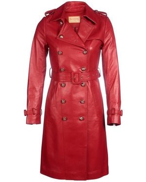 Santinni 'Belle Du Jour' 100% Leather Trench Coat - Red