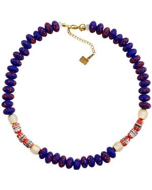 Sunset Magic Studio African Glass Bead Necklace - Blue