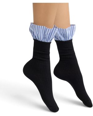 HIGH HEEL JUNGLE by KATHRYN EISMAN Lauren Pinstripe Cuff Socks - Blue