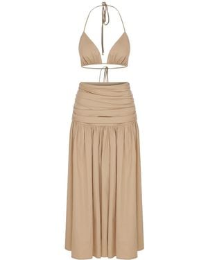 NAZLI CEREN Birdie Rouched Maxi Skirt - Natural