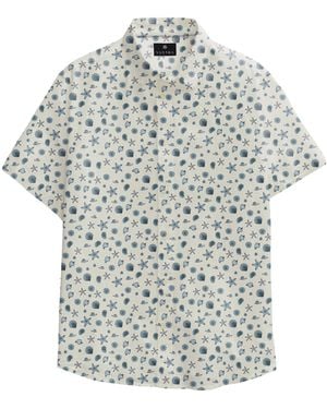Vustra Nautical Print Short-Sleeve Button-Down Shirt - White