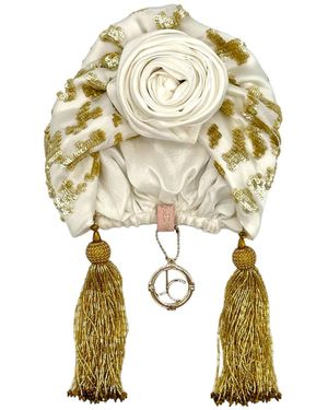 Julia Clancey Edith Luxe Ivory Leopard Sequin Turban - Metallic