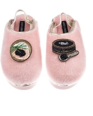 Laines London Flatform Cloud Closed Toe Slippers With Caviar & Blini Brooches - Pink