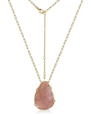 Rare Matters Jewelry Organic Strawberry Quartz Teardrop Necklace - Metallic