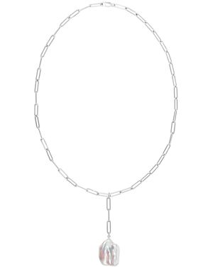 Ora Pearls Aetia Lariat Flat Baroque Pearl Chain Necklace - Metallic