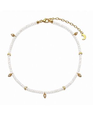 Aurozia Lotus Within Vermeil Starlit Moon Phantom Quartz Choker Necklace & Bracelet - White