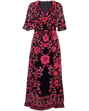 Rose & Nancy Miriam Mirror Floral Print Maxi Dress - Red