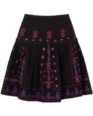 Raffya Issabel All Over Embroidered Mini Skirt - Black