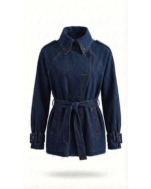 Gov Denim Denim Belted Short Trench Jacket - Blue