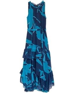 Niza Long Printed Straight-Cut Pants - Blue