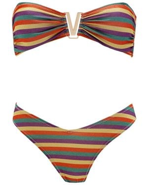 Aulala Paris Metallic Mermaid Vintage Inspired Lurex Striped Bikini - Brown