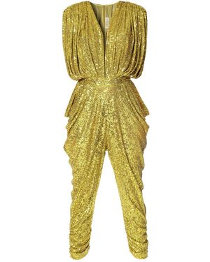 AGGI by HALEWSKI Saddie Lemon Frost Sequin Party Jumpsuit - Yellow