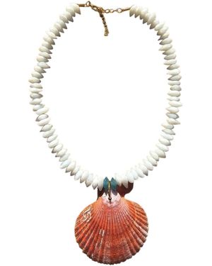 OhSun Dalal Fan Shell & Glass Bead Necklace - Red