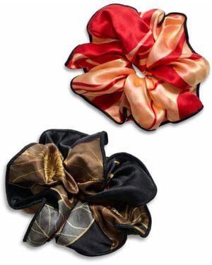 Rakhsh Rakhshi Midnight Ember Italian Silk Twill Scrunchie Duo - Red