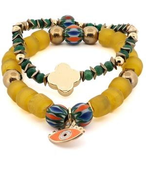 Ebru Jewelry Whispers Of The Evil Eye Beaded Bracelet Set - Yellow