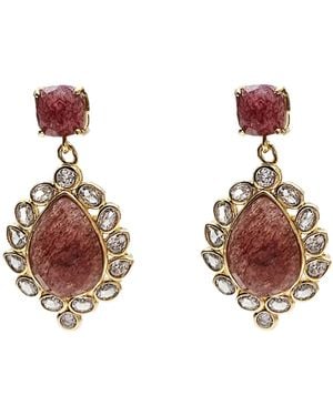 Farra Strawberry Quartz Victoria Style Earrings - Brown