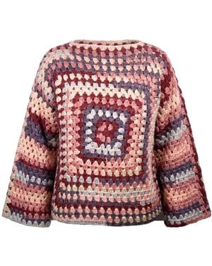 Ana Chic Granny Square Handmade Crochet Jumper - Red