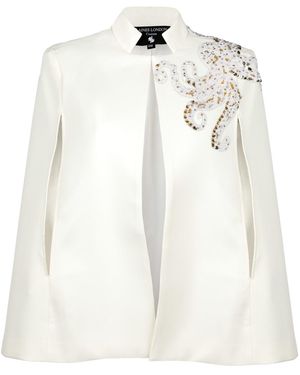 House of Laines London Neutrals Ivory Couture Tailored Cape With Embellished Octopus Shoulder Design - White