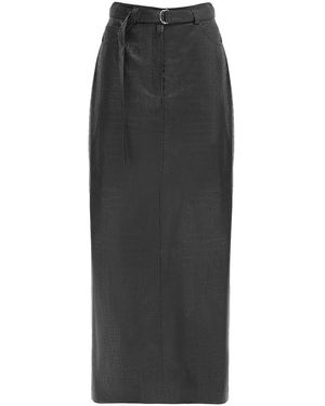 Julia Allert Croc-Effect Faux Leather Straight Long Skirt With Belt - Black