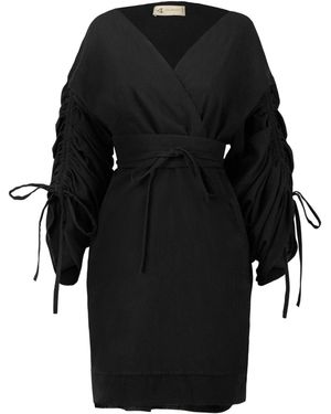 ALINA CERNĂTESCU Kimono Kyoto Cotton Midi-Length With Long Sleeves And Adjustable Drawstring - Black