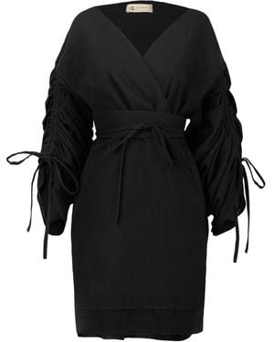 ALINA CERNĂTESCU Kimono Kyoto Cotton Midi-Length With Long Sleeves And Adjustable Drawstring - Black