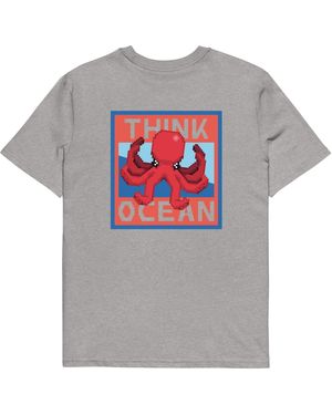 Anchor and Crew Heather Think Ocean Octopus Pixel Art Organic Cotton T-Shirt - Gray