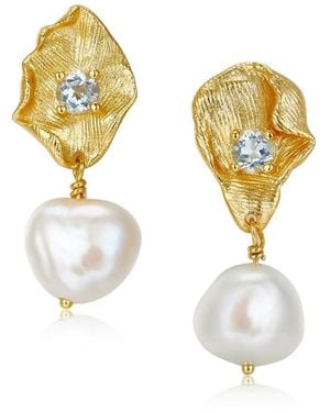 Janus Edinburgh Irregular Organic Toul Vermeil Topaz Pearl Drop Earrings - Metallic