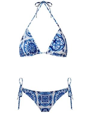 Nur Karaata Triangle Bleu Blanc Bikini Set - Blue
