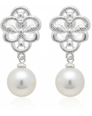 Angel Barocco Lace Stylish Earrings – & With Pearl Drop - Metallic