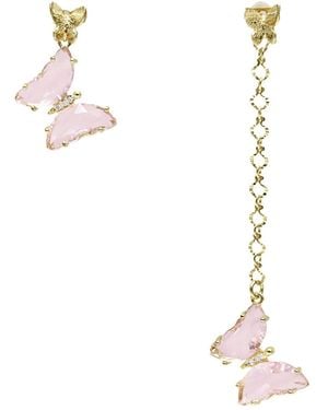 Farra Asymmetric Crystal Butterfly Earrings - Metallic