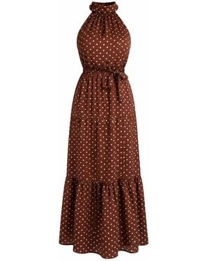 Girl In Mind Zaynab Halterneck Tiered Maxi Dress Spot - Brown