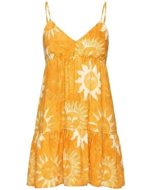 Maison Tangerine Linen Dress Sun Print For - Yellow