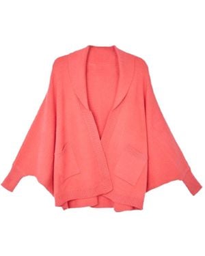 Saachi Open Front Oversized Coral Cardigan Jumper - Pink