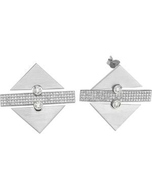 Dime Tribe Geometric Detail, Diamond-Set Earrings - Metallic