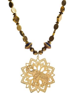 Ebru Jewelry Elephant Mandala Talisman Beaded Necklace - Metallic