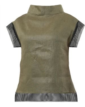 Metamorph Turtleneck Linen Top - Green