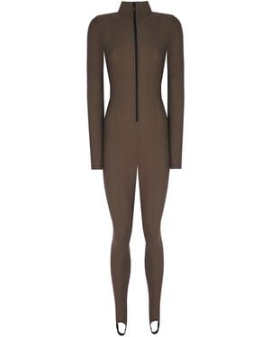 No'design Zip-Up Elastic Hem Khaki Jumpsuit - Brown