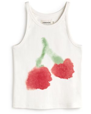 Thinking Mu Halter Blurry Cherry Halter Top Harriet - White