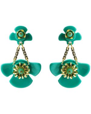 Gissa Bicalho Handmade Acrylic Earring Short Wild Flower - Green
