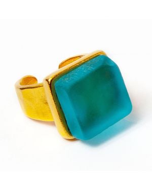 Smart Glass Jewelry Recycled Gin Bottle Cube Ring Aqua - Blue