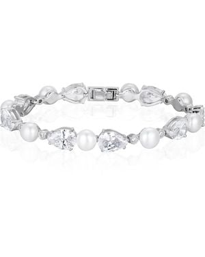 Santinni Tesoro Freshwater Pearl & Zircon Crystal Bracelet - Metallic