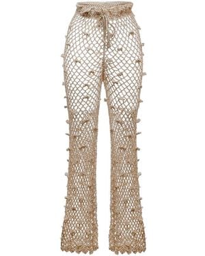 Andreeva Metallic Handmade Crochet Trousers - Natural