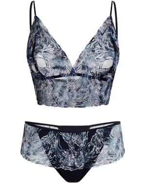 Oh!Zuza Mystery Flocked Tulle Lingerie Set Bralette & Brazilian Briefs – - Blue